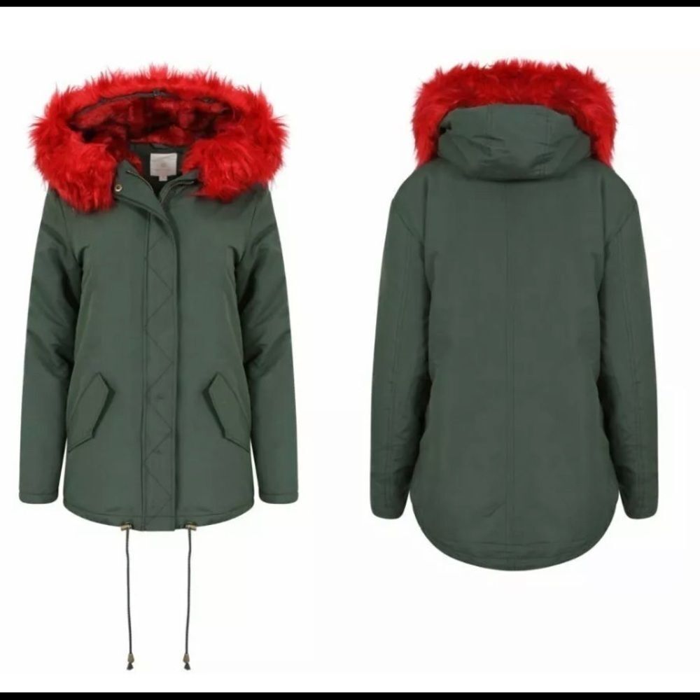 Nwot UK2LA red hooded winter jacket coat sz S/10